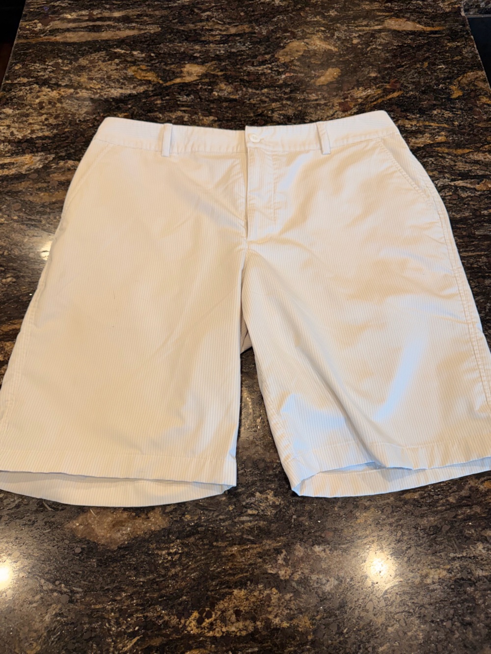 Under Armour White Pinstripe Flat Front Golf Shorts Sz 34